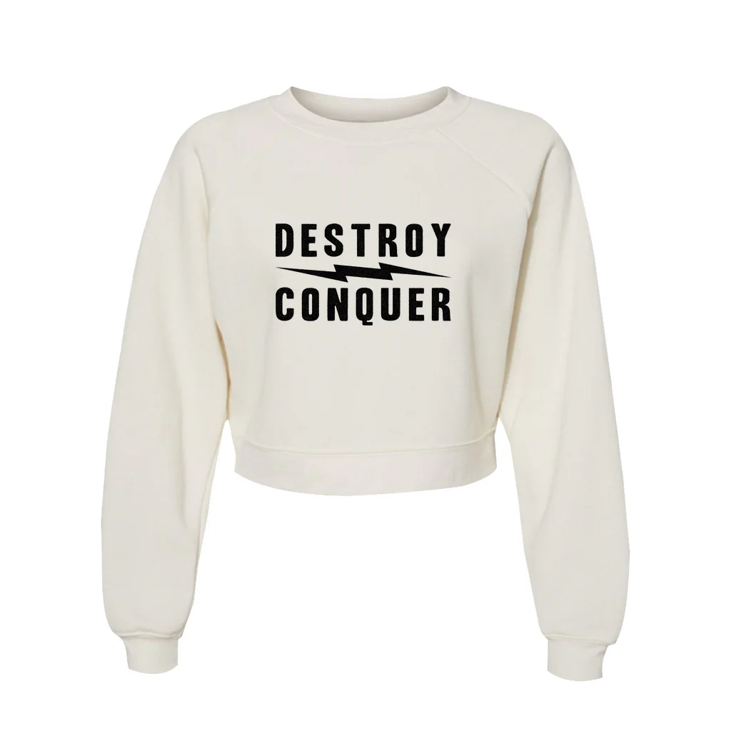 Destroy / Conquer Ladies White Crop Crewneck