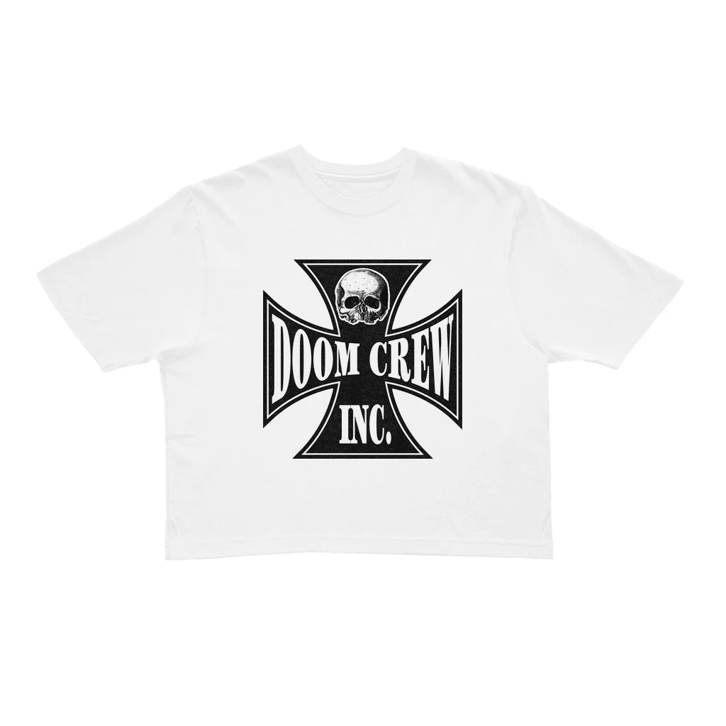Doom Crew Cross Ladies White Crop Tee